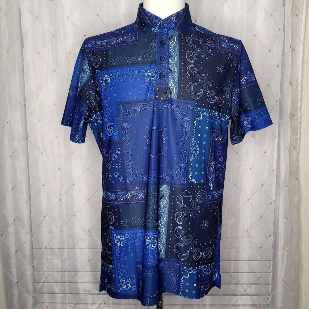 G/FORE Blue Polo Shirt with Geometric Patterns